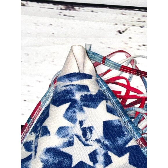 Body Glove Fringe Halter Bikini Set Blue/Red Tie-Dye Print - Picture 10 of 14